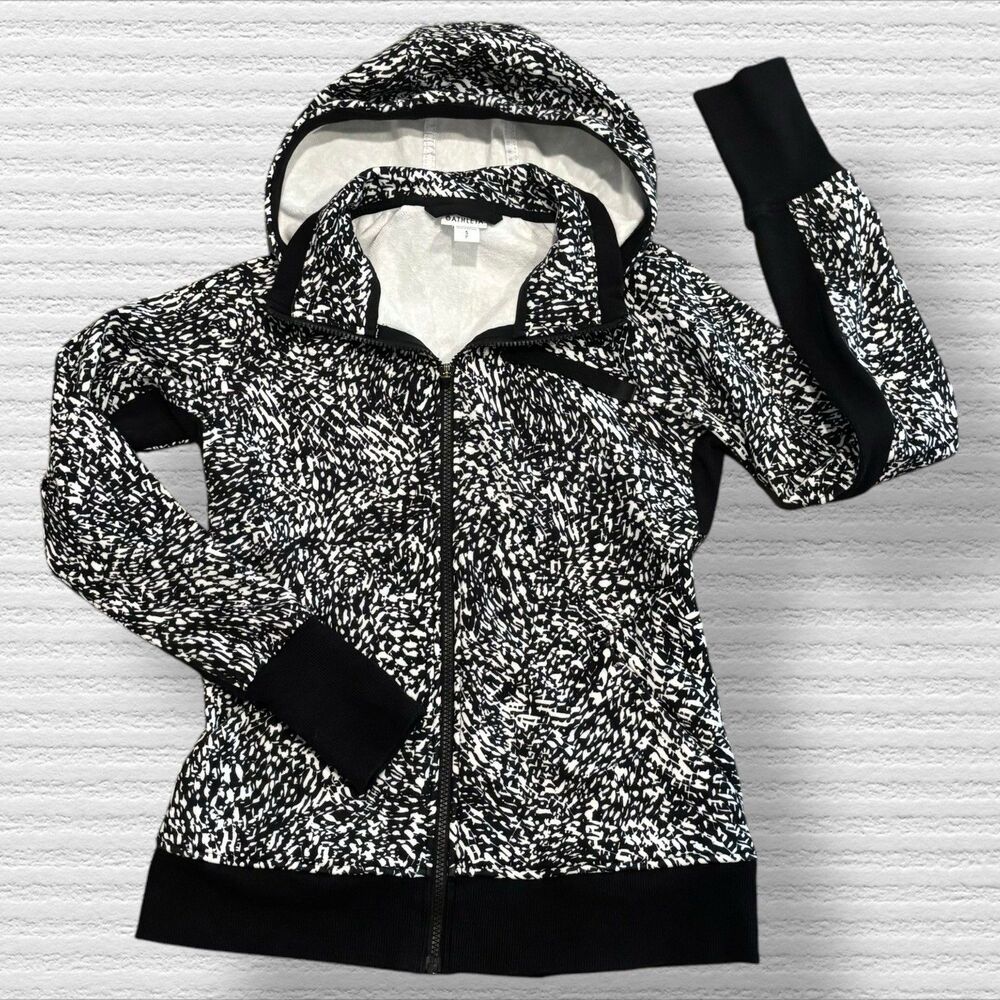 Athleta Triumph Printed Hoodie Full Zip Black White Windstorm Size Small